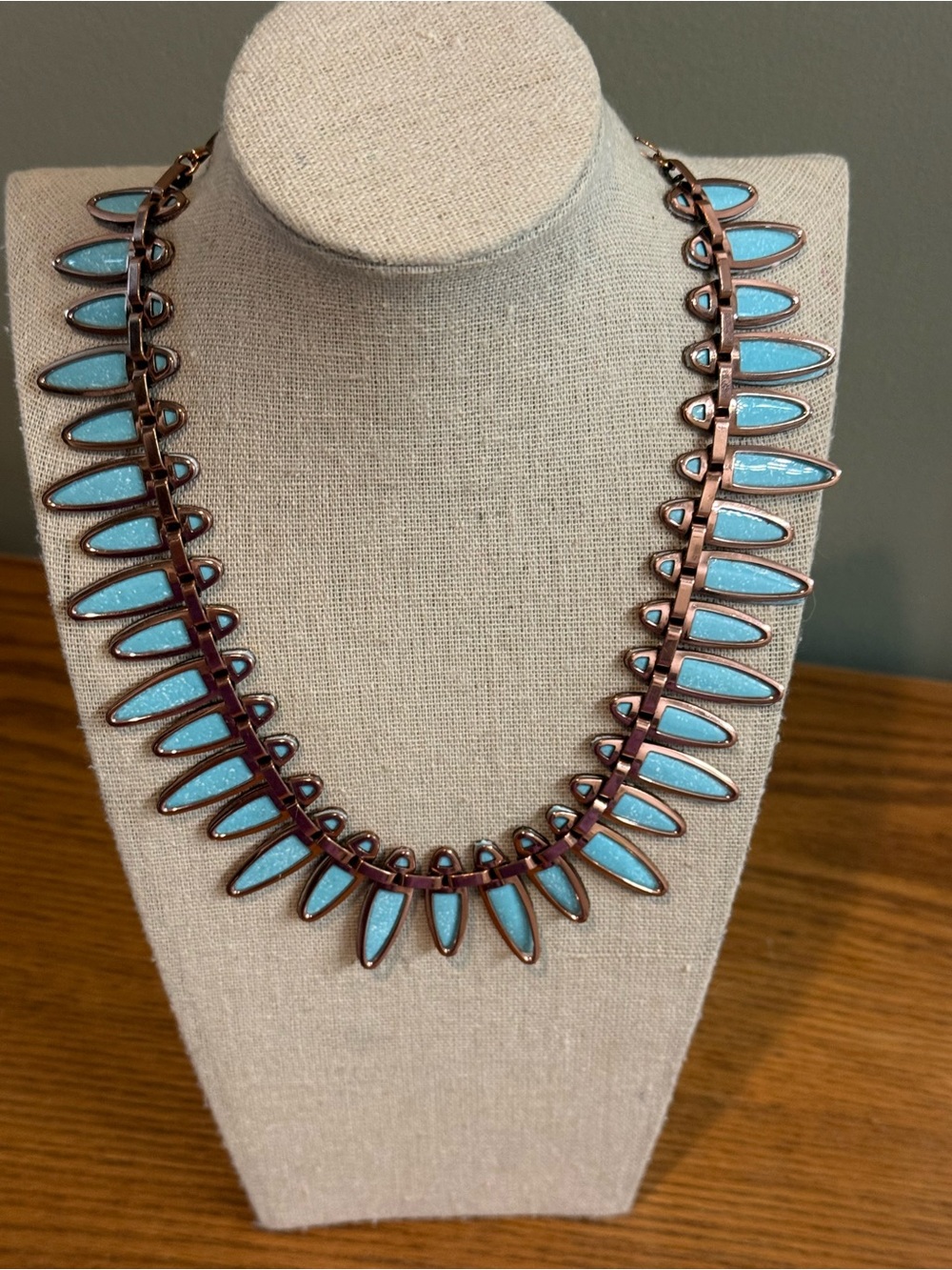 Vintage Matisse Renoir Nefertiti Copper Turquoise Blue Enamel Necklace Art MCM
